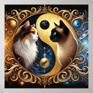 Katter som symboliserar balans med en Yin Yang Poster