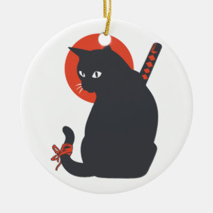 Katter som väder Samurai - Välj bakgrund färg Julgransprydnad Keramik