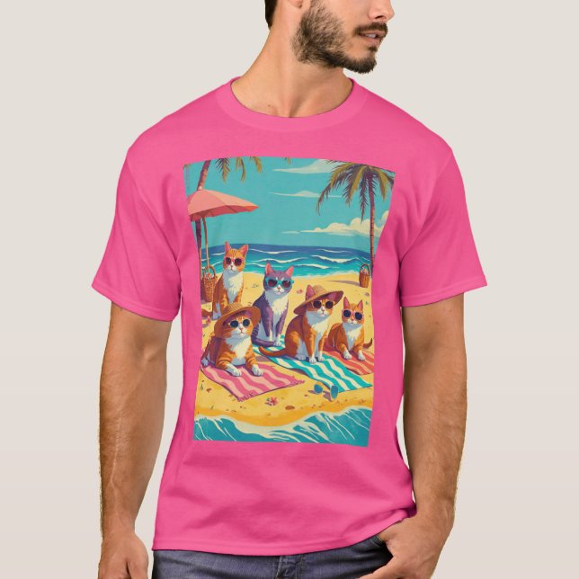 Katter som vilar på stranden vänner t shirt (Framsida)