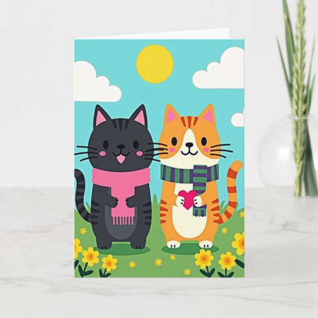 Katter Söta Mors Dag Hjärtkort Kort (Framsida)