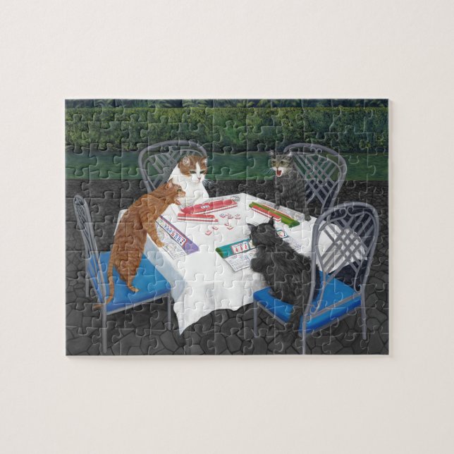 Katter spelar Mahjong. Meowjongg Pussel (Horisontell)