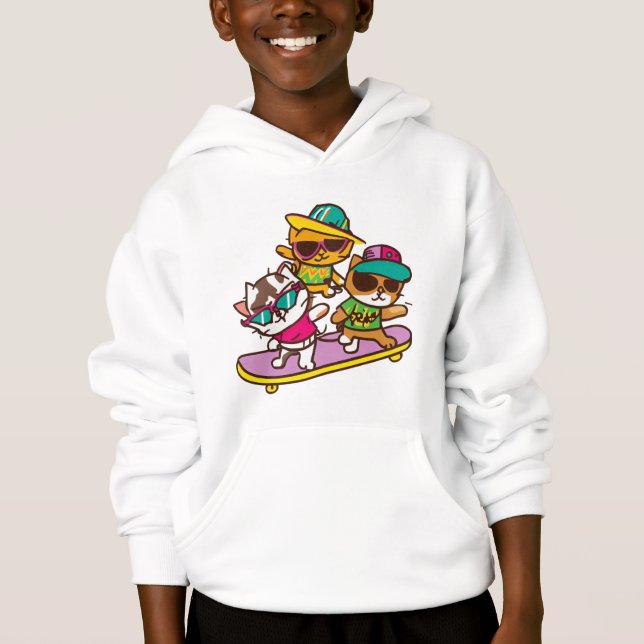 Katter spelar Skateboard med glasögon Hip hop Hat T Shirt (Framsida)