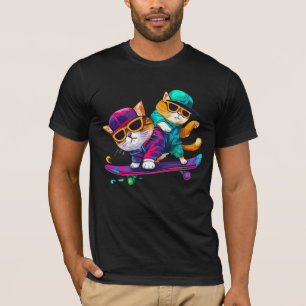 Katter spelar Skateboard med glasögon Hip hop Hat T Shirt