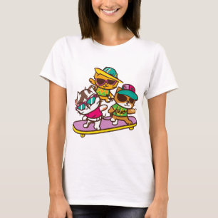 Katter spelar Skateboard med glasögon Hip hop Hat T Shirt