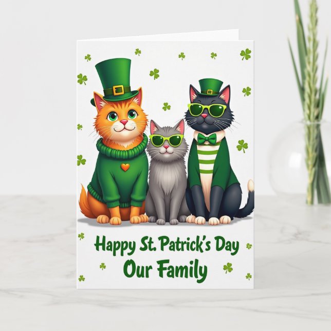 Katter St Patricks Day Familjekort Kort (Framsida)