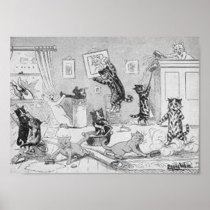 Katter Städning i Vår, Louis Wain Poster