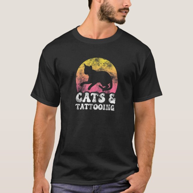 Katter & tatuering vintage retro hobby t shirt (Framsida)
