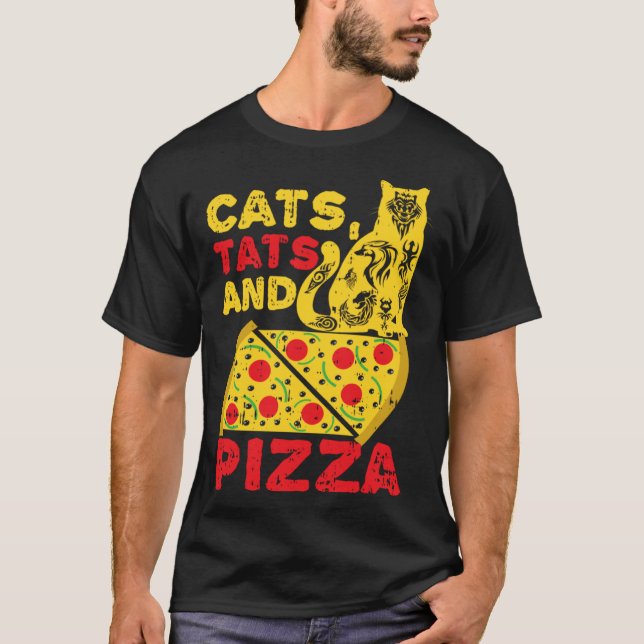 Katter Tatueringar och Pizza T Shirt (Framsida)