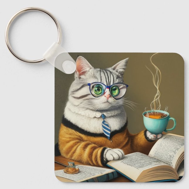 katter, te, bokar nyckelring bok älskare (Framsida)