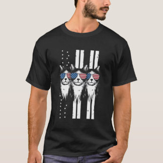 Katter USA Flagga Fyrverkeri 4:e Juli Meowica Amer T Shirt