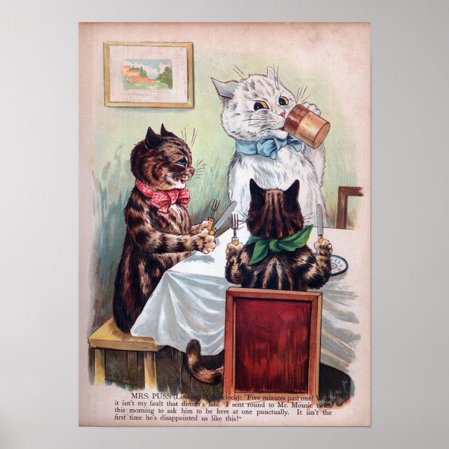 Katter vid middagsbordet, Louis Wain Poster (Framsidan)