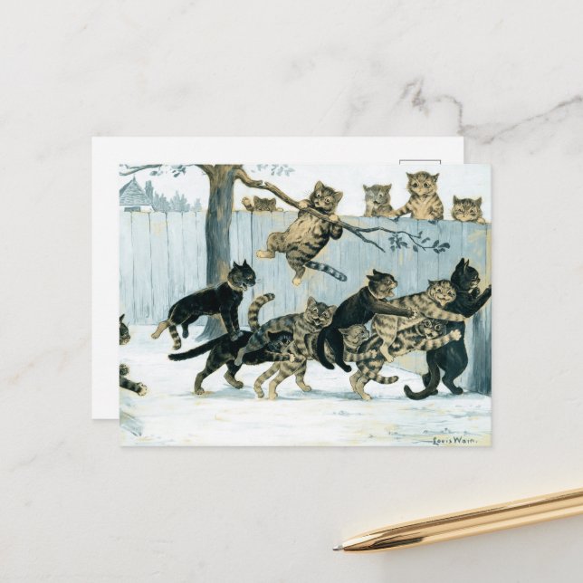 Katter vid Play av Louis Wain Helg Vykort (Fram/Back In Situ)