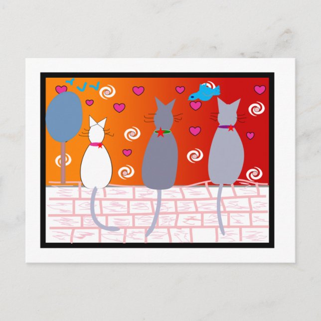 Katter vid solnedgång vykort (Framsida)