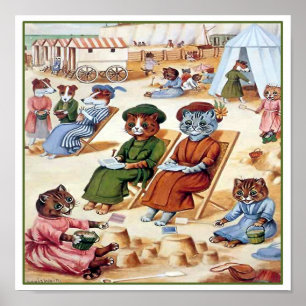 Katter vid stranden av Louis Wain Poster