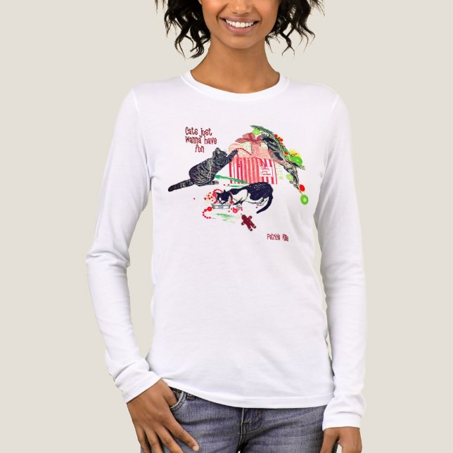 Katter Vill Bara Ha Kul Jul Dam T-shirt (Framsida)