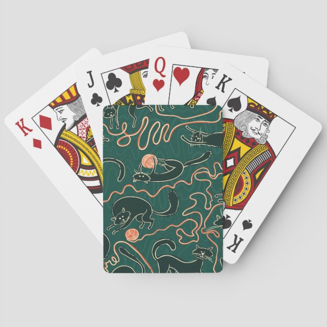 Katter, Vintage: Doodle Sömlös Mönster Casinokort (Baksidan)