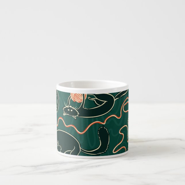 Katter, Vintage: Doodle Sömlös Mönster Espressomugg (Framsidan)