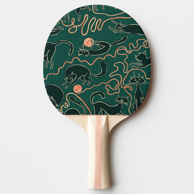 Katter, Vintage: Doodle Sömlös Mönster Pingisracket (Framsidan)