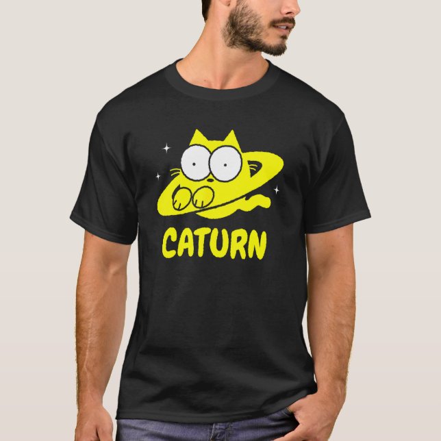 Kattern Cat  Rymd Saturnus Klotter T Shirt (Framsida)