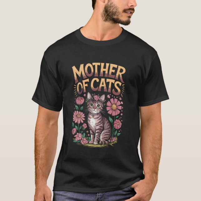Katternas Mor Blommig Emblem Design 1 T Shirt (Framsida)