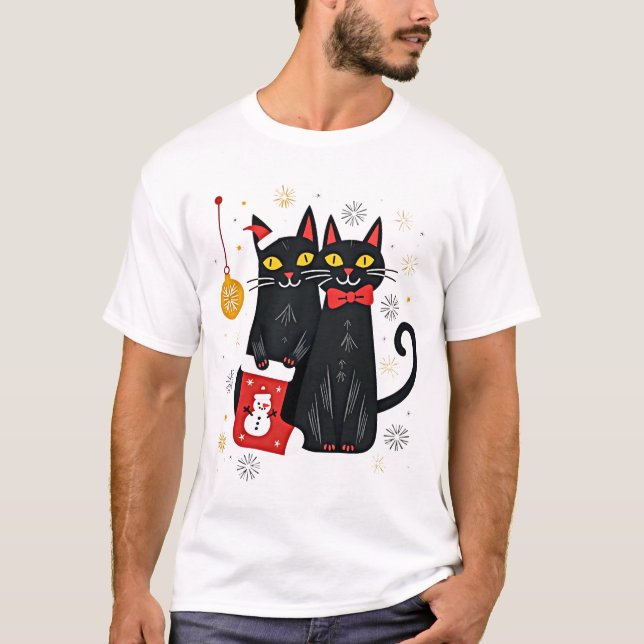 Katters jul Retro 50-60 tal Xmas (2) T Shirt (Framsida)