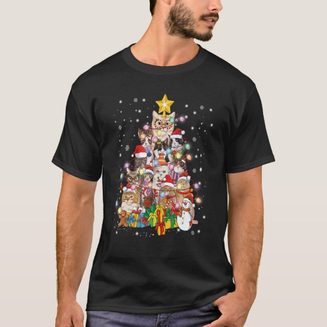 Katters julgransljus prydnad Dekor katt T Shirt (Framsida)