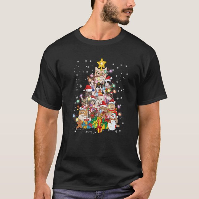 Katters julgransljus prydnad dekor katt t shirt (Framsida)