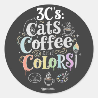 Katters Kaffe och Färger Runt Klistermärke