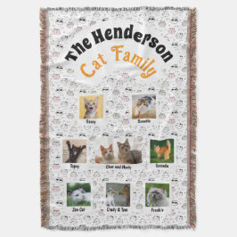 Kattfamilj Foto Collage – Tecknad Katt Mönster Filt
