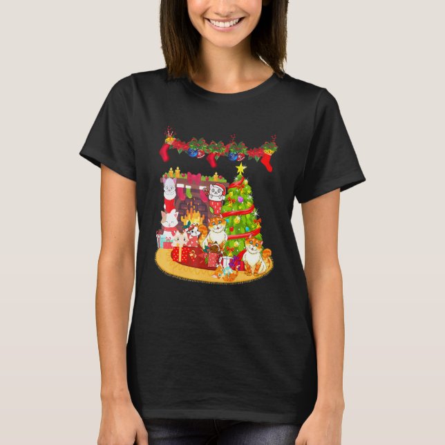 Kattfamilj ful julkatt t shirt (Framsida)