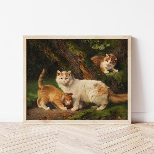 Kattfamilj som leker Julius Adam den yngre Poster