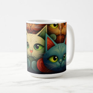 Kattfamiljen - färgstark, vit, 4a kaffemugg