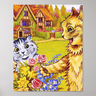 Kattfamiljen i Garden Louis Wain Poster