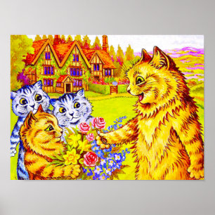 Kattfamiljen i Garden Poster