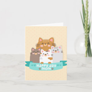 Kattfamiljen lycklig mors dag i Cute tecknad Kort
