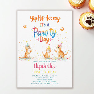 Kattfest Lekfulla Katter Barn Rolig 1-årsdag Inbjudningar