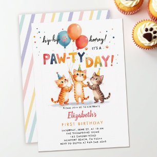 Kattfest Lekfulla Kattungar Ballonger 1-årsdag Inbjudningar