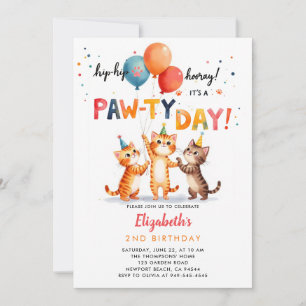 Kattfest Lekfulla Kattungar Ballonger Födelsedag Inbjudningar