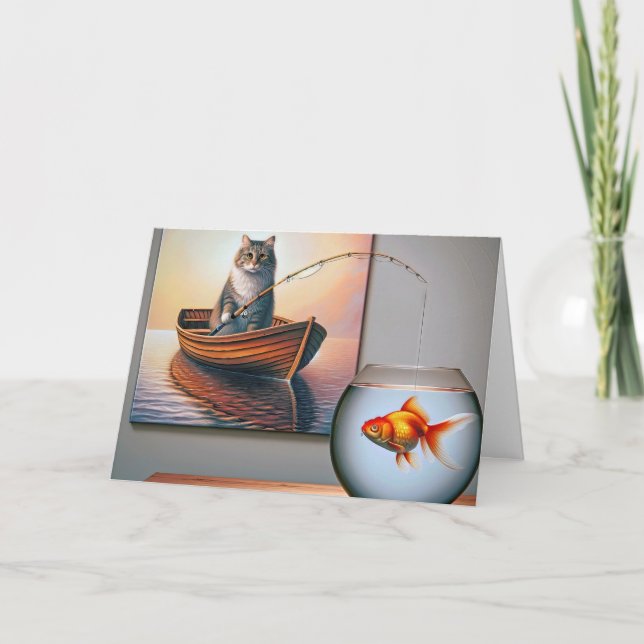Kattfiske efter guldfisk födelsedag kort (Framsida)