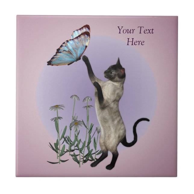 Kattfjäril och Daisy för siamesisk katt Kakelplatta (Framsidan)