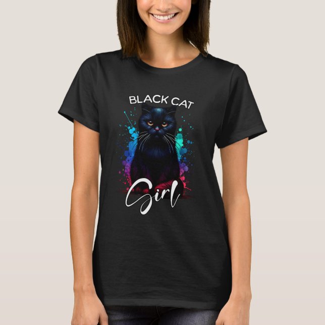 Kattflicka Grumpy Svart Katt T Shirt (Framsida)