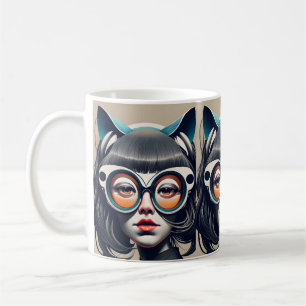 Kattflicka med dysglas kaffemugg