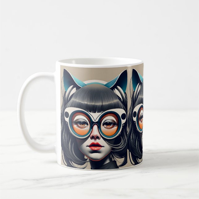 Kattflicka med dysglas kaffemugg (Vänster)