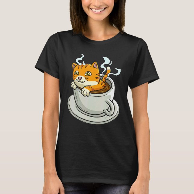 Kattflüsterare Dricker Kaffe Kaffeinkonsument T Shirt (Framsida)