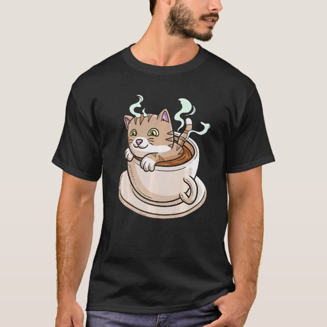 Kattflüstratör Kaffe Kaffeberoende T Shirt (Framsida)