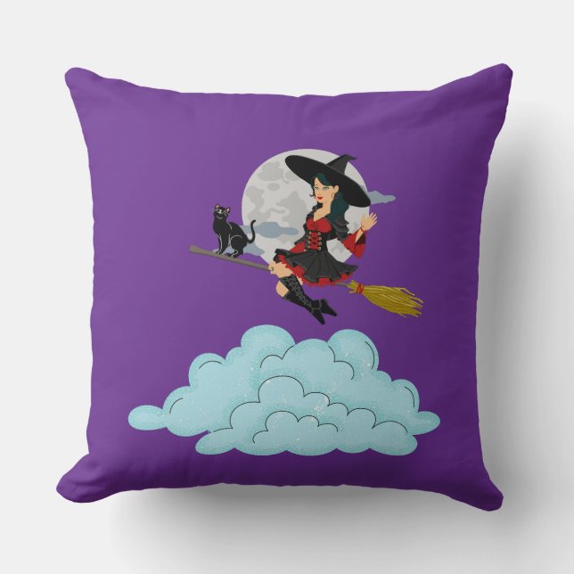 Kattflygning med lyft och svart katt på bryggan kudde (Framsida)