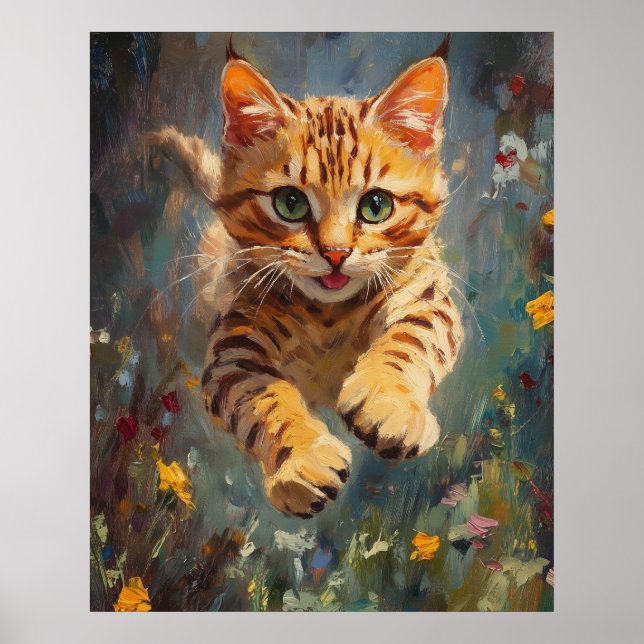 Kattflykt i en skog av eld - Hoppande Bengal Poster (Framsidan)