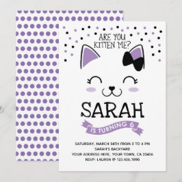 Kattfödelsedagsinbjudan, lila & svart inbjudningar