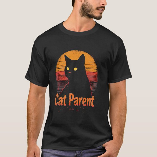 Kattförälder Retro Katt T Shirt (Framsida)