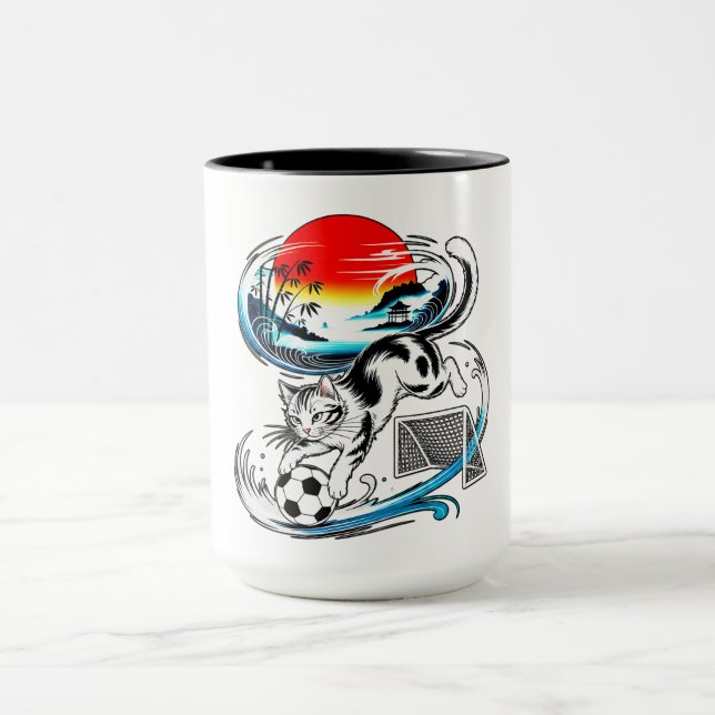 Kattfotbolls Muggsor Gift för kattälskare & sportf Mugg (Center)